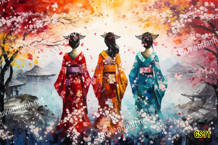 Tranh dán tường hoa cô gái Geisha Nhật Bản-GS-71 - Tranh tường chất lượng cao